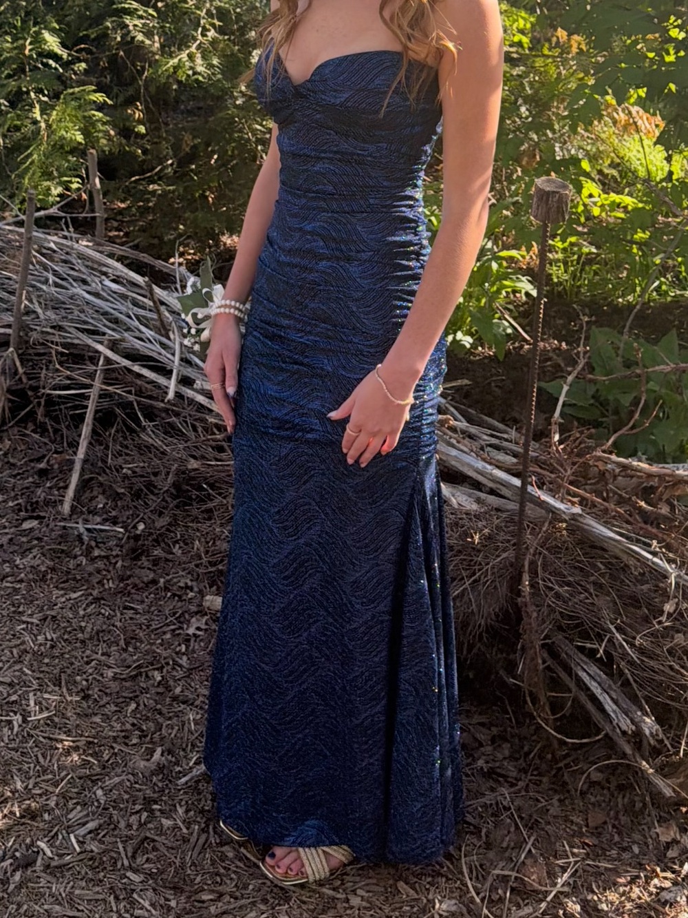 Windsor Navy Sparkle Ruched Prom Gown - Picture 4 of 7